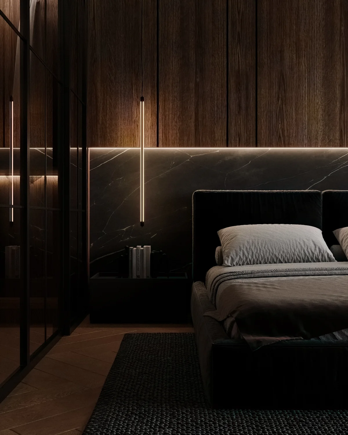 Noir Bedroom interior visualization 2